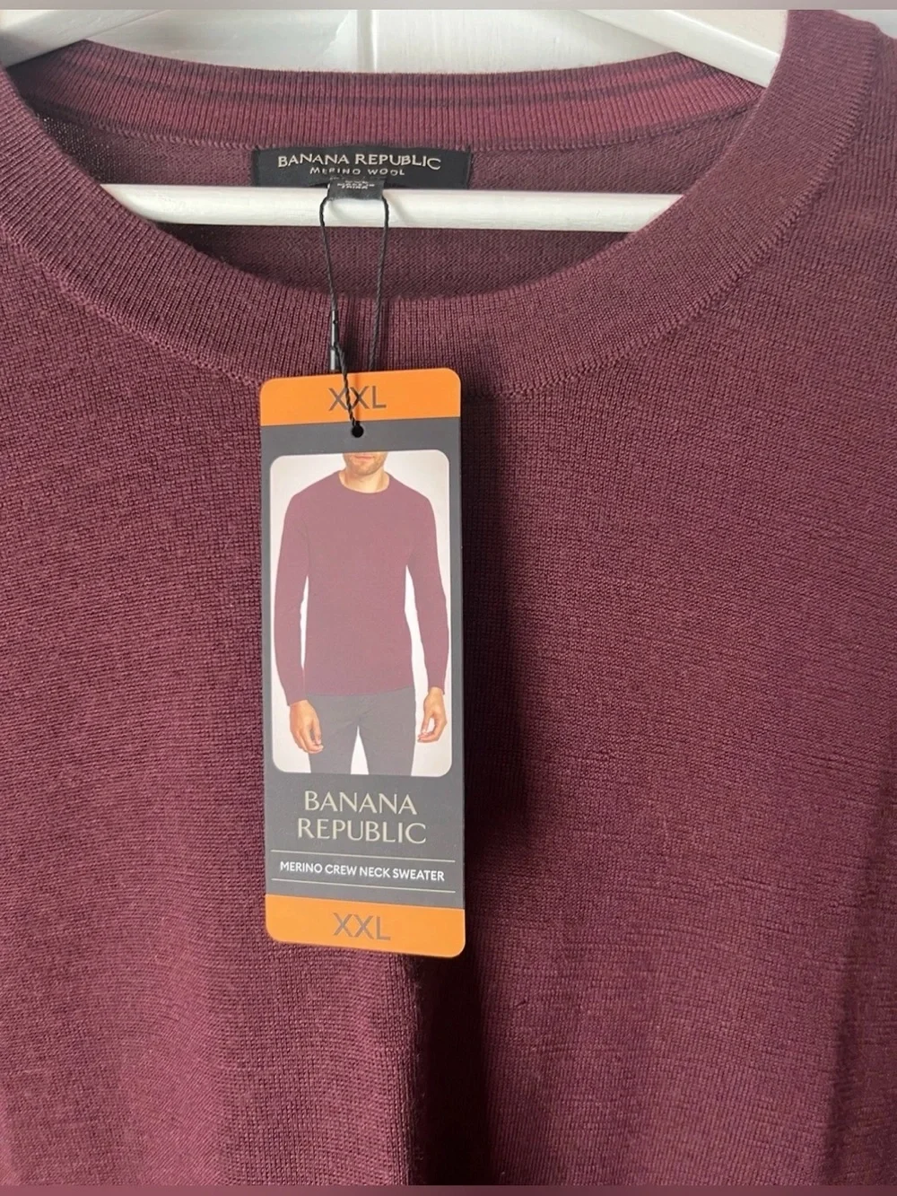 NWT Banana Republic Men’s Crew Neck 100% Marino Wool Sweater XXL Maroon Burgundy